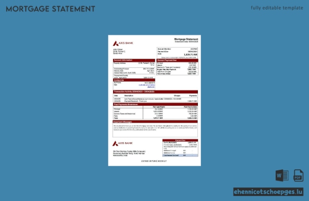 Beispiel eines Hypothekenauszugs der Axis Bank in Indien (Word- und PDF-Datei)